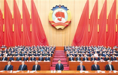 3月10日上午，中国人民政治协商会议第十四届全国委员会第二次会议在北京人民大会堂闭幕。这是习近平、李强、赵乐际、蔡奇、丁薛祥、李希、韩正在主席台就座。新华社记者黄敬文摄