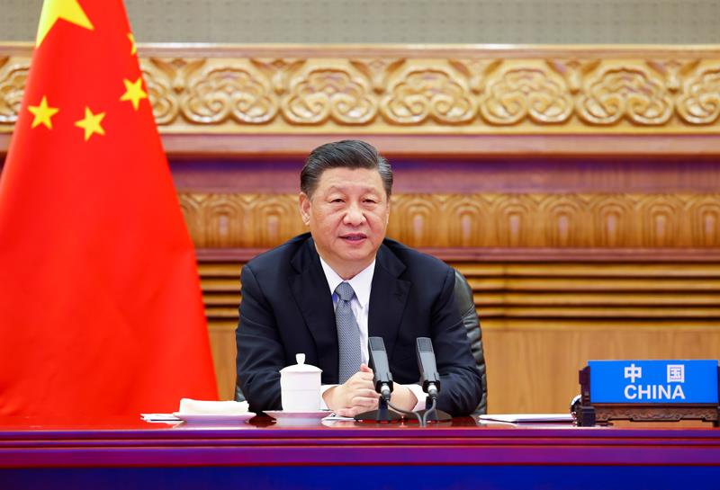 △2021年4月22日晚，习近平主席在北京以视频方式出席领导人气候峰会，并发表题为《共同构建人与自然生命共同体》的重要讲话。