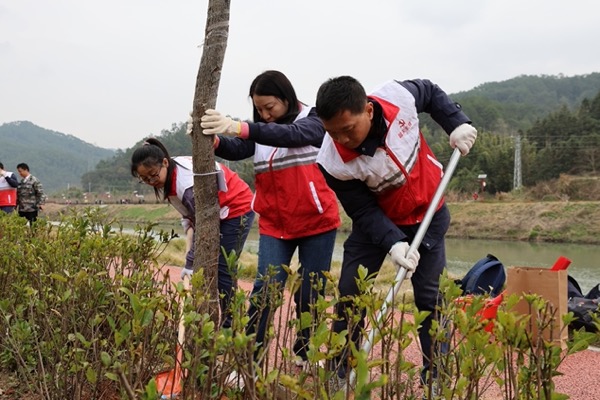 志愿者们正在开展植树活动。 黄义权 摄
