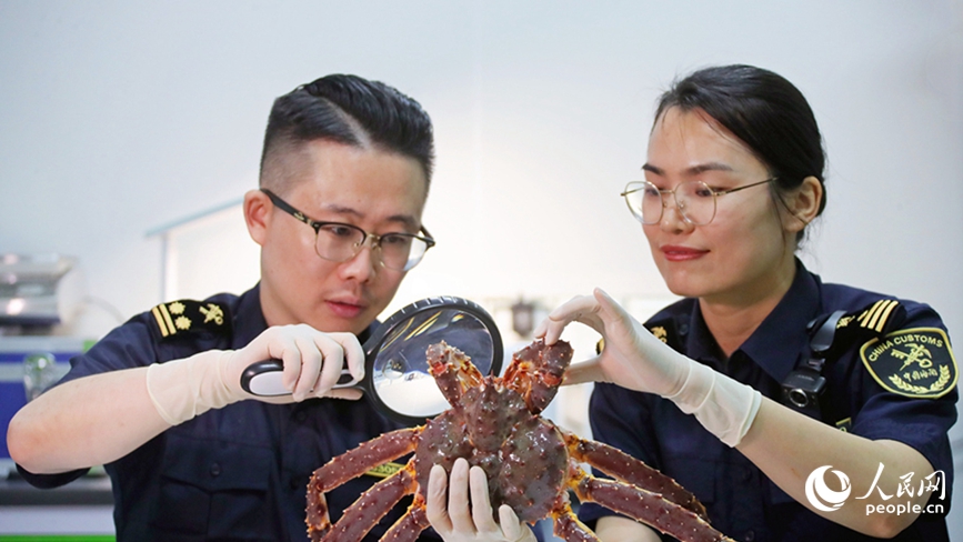 海關(guān)工作人員對(duì)貨物進(jìn)行查驗(yàn)。人民網(wǎng) 霍亞平攝